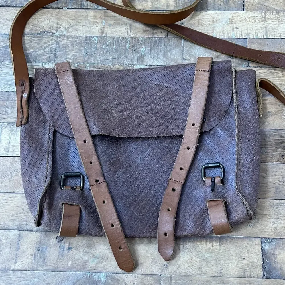 Vintage Style Leather Messenger Bag Handcrafted Adjustable Leather Strap Accent
